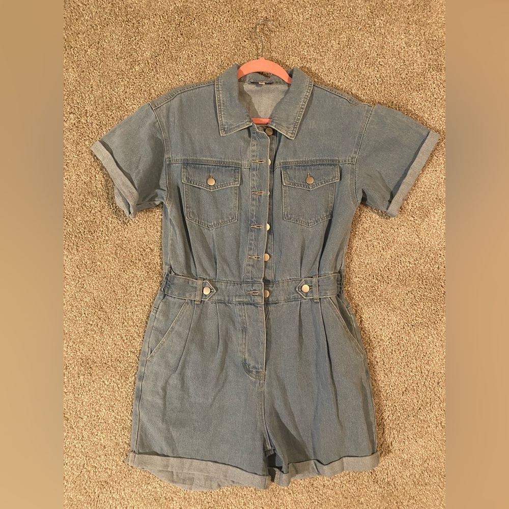 Polagram Light Blue Denim utility romper